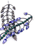 Roberto Cavalli Fishbone Earrings Green and Purple Crystals with Gunmetal