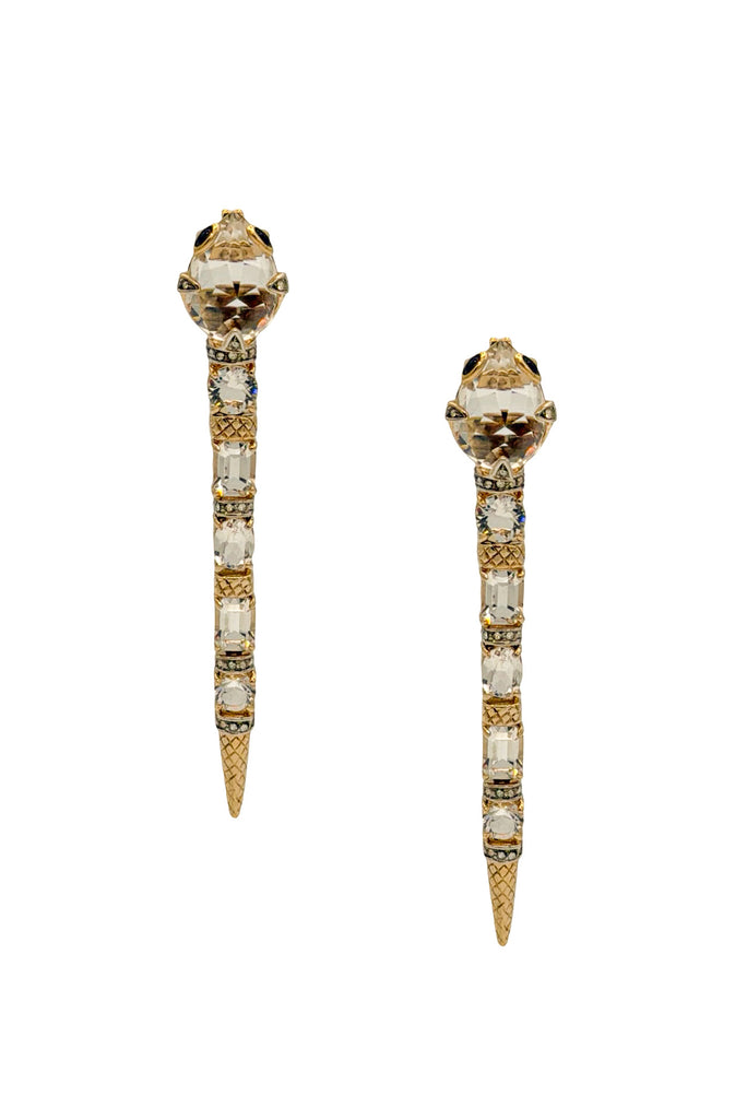 Roberto Cavalli Gold Rhinestone Crystal Embellished Snake Drop Earrings