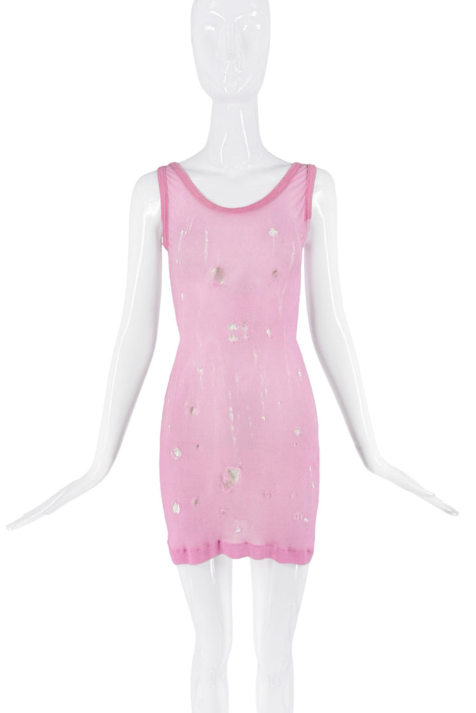 Givenchy Pink Sheer Holes Distressed Jersey Tank Dress