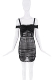 Danielle Guizio Black Sheer Mesh Ruched Corset Dress