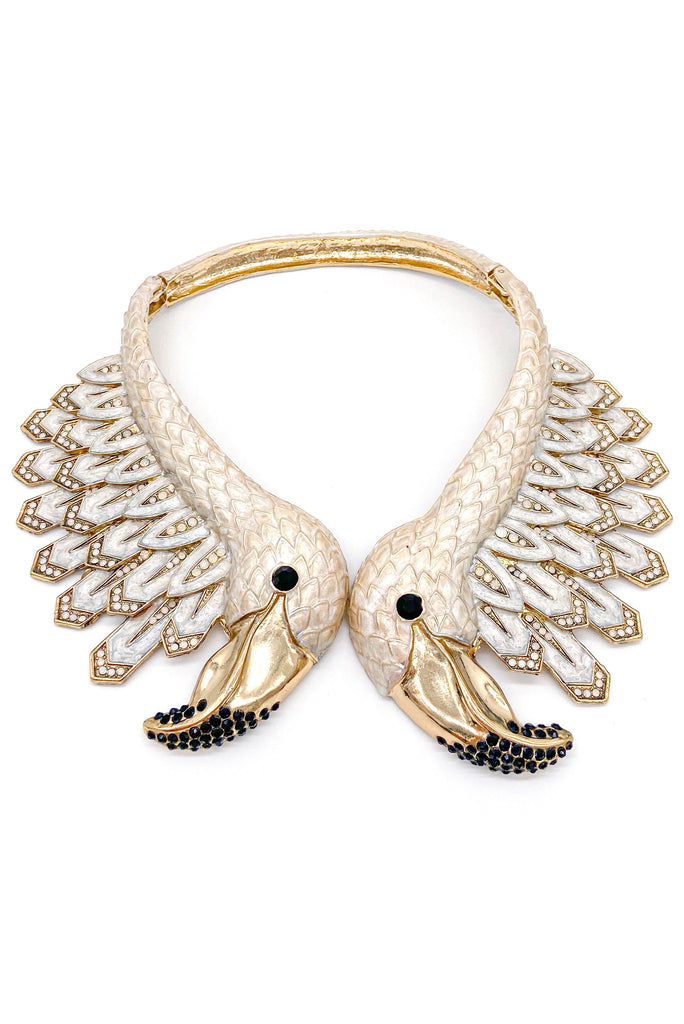 Roberto Cavalli Ivory Enamel, Gold and Crystal Flamingo Statement Neckpiece Resort2013