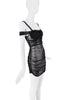 Danielle Guizio Black Sheer Mesh Ruched Corset Dress