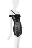 Danielle Guizio Black Sheer Mesh Ruched Corset Dress