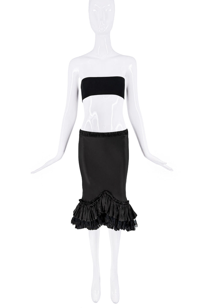 Roberto Cavalli Black Silk Satin Ruffle Mermaid Skirt