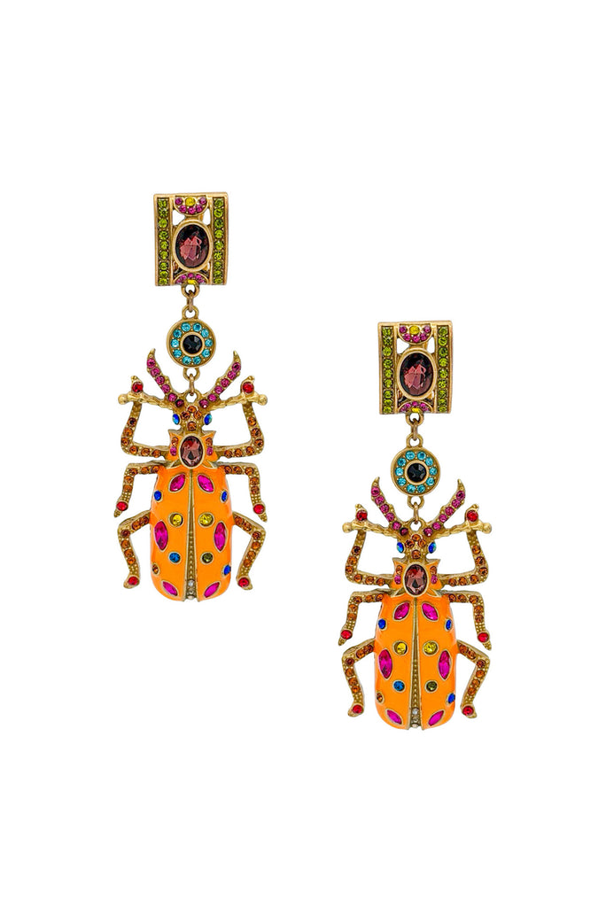Heidi Daus Orange Multicolor Gemstone Bug Beetle Earrings