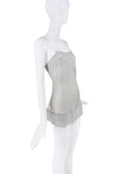 Rochas Paris Silver Silk Lurex Slit Beaded Straps Micro Mini Slip Dress