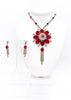 Vintage Ruby Red and Crystal Floral Fringe Pendant Necklace
