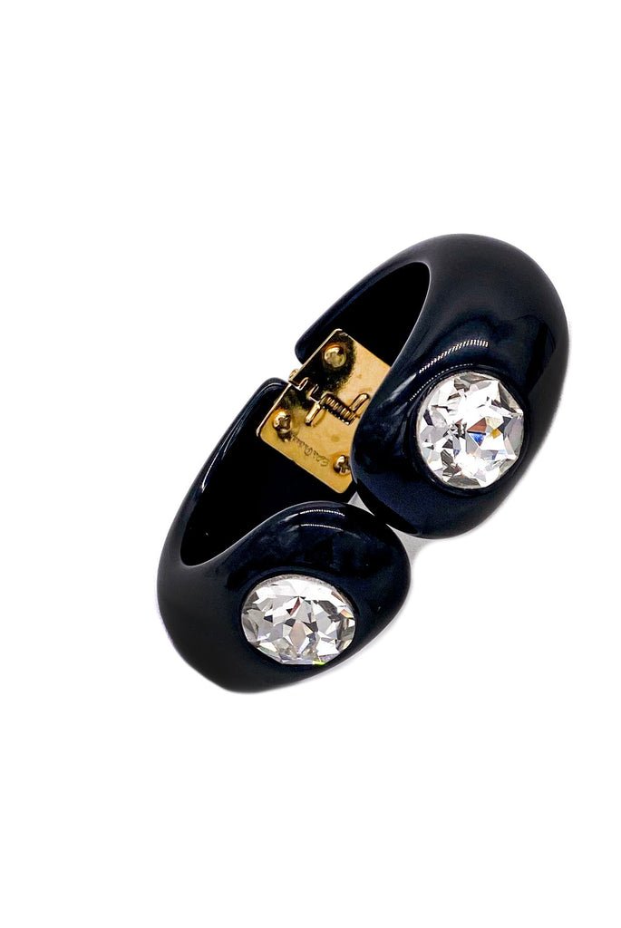 Edie Parker Black Cuff Bracelet with Crystal Detail