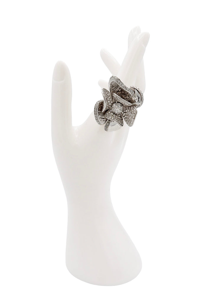Vintage Silver Pavé Crystal Large Flower Statement Ring