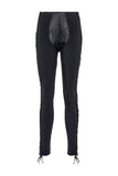Jean Paul Gaultier Black Satin Patch Lace Up Legging Pants