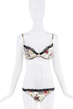 Christian Dior x Galliano White Pink Green Silk Floral Dotted Print Bra Underwear Lingerie Set SS2004
