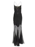 Rabanne Black Crystal Embellished Chiffon Sheer Gown