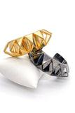 Eddie Borgo Gold & Gunmetal Silver Cut-Out Pyramid Smile Cuff Bracelet Pair