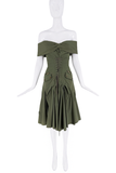 Christian Dior x Galliano Army Green Pockets Lace Off The Shoulder Dress