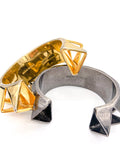 Eddie Borgo Gold & Gunmetal Silver Cut-Out Pyramid Smile Cuff Bracelet Pair