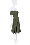 Christian Dior x Galliano Army Green Pockets Lace Off The Shoulder Dress