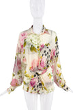 Christian Dior x Galliano White Pink Green Silk Floral Dotted Print Bra Underwear Lingerie Set SS2004