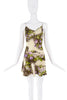 Roberto Cavalli Silk Creme Brown Green Purple Leopard Floral Graphic Print Slip Dress