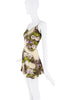 Roberto Cavalli Silk Creme Brown Green Purple Leopard Floral Graphic Print Slip Dress