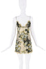 Roberto Cavalli Beige Green Black Multicolor Lace Floral Print Bow Slip Dress