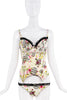 Christian Dior x Galliano White Green Pink Silk Floral Dotted Graphic Print Bustier Top SS2004