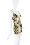 Roberto Cavalli Beige Green Black Multicolor Lace Floral Print Bow Slip Dress