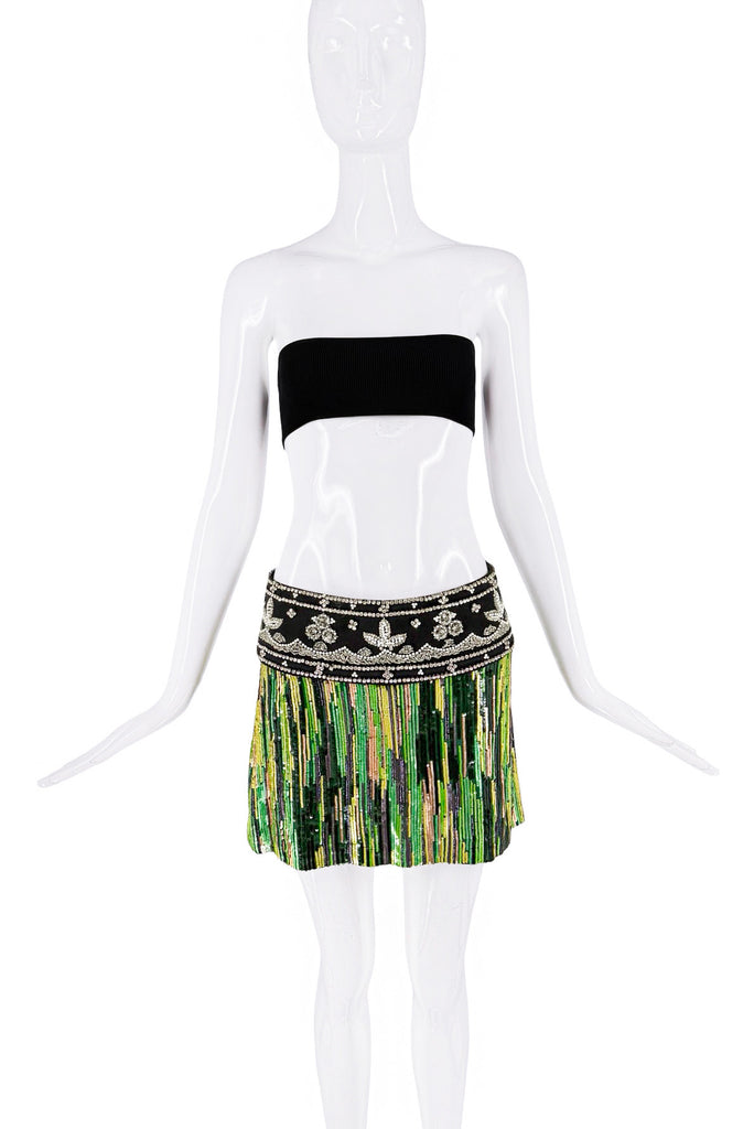 Dolce & Gabbana Green Yellow Sequin Pattern Skirt