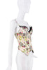 Christian Dior x Galliano White Green Pink Silk Floral Dotted Graphic Print Bustier Top SS2004