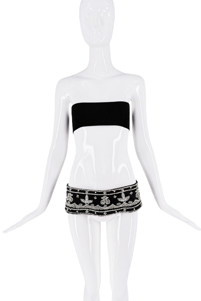 Dolce & Gabbana Black Crsytal Rhinestone Pattern Texture Belt