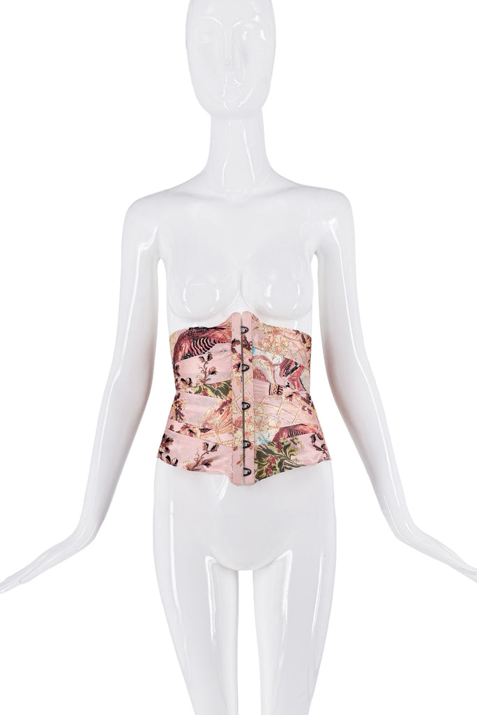 Roberto Cavalli Pink Multicolor Floral Bird Print Waist Corset SS2003