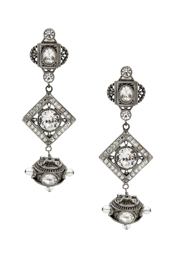 Christian Dior x Galliano Silver Crystal Rhinestone Geometric Drop Earrings