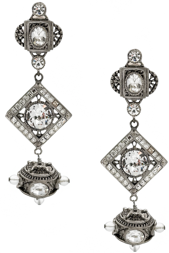 Christian Dior x Galliano Silver Crystal Rhinestone Geometric Drop Earrings