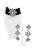 Christian Dior x Galliano Black Silver Leather Lattice Crystal Pendant Choker Necklace