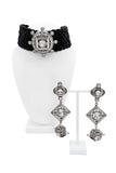 Christian Dior x Galliano Black Silver Leather Lattice Crystal Pendant Choker Necklace