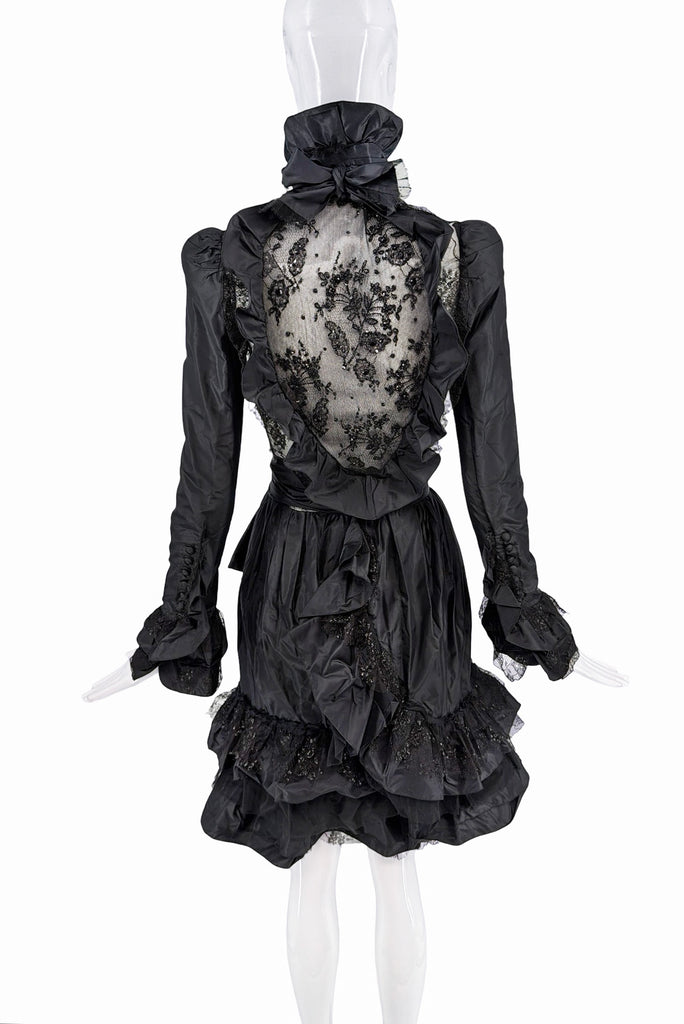 Emilio Pucci Black Lace Ruffle High Neckline Bow Victorian Dress FW2011