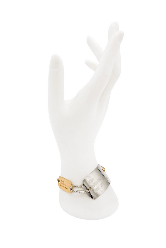 Christian Dior x Galliano Silver Gold Dog Tag Logo Plate Chain Link Bracelet