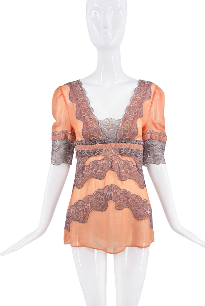 Dolce & Gabbana Pink Purple Lace Sheer Blouse Top