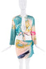 Roberto Cavalli Blue Gold Pink Liz Taylor Eye Graphic Print Wrap Tie Mini Skirt SS2001