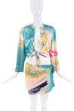 Roberto Cavalli Blue Gold Pink Liz Taylor Eye Graphic Print Wrap Tie Mini Skirt SS2001