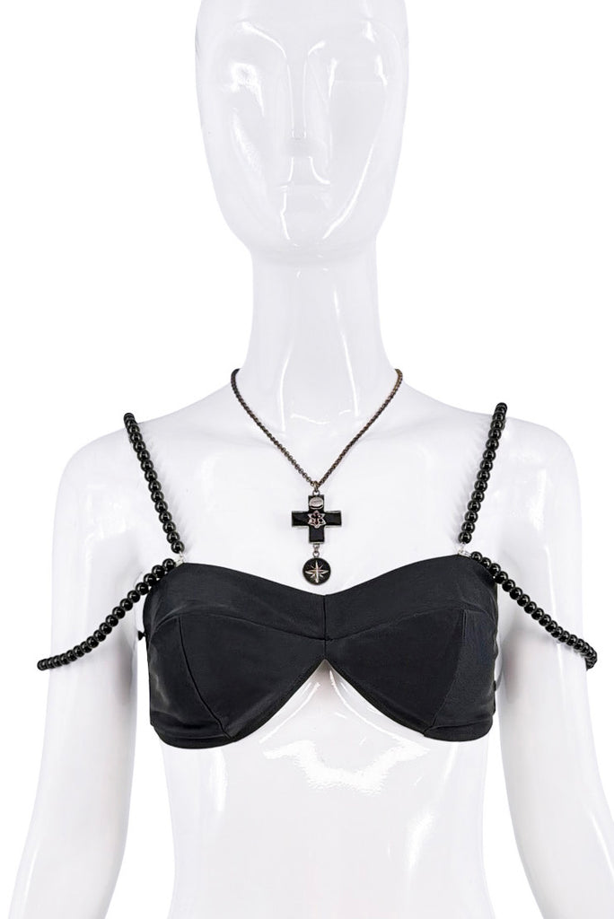 Jean Paul Gautier Black Reverse Cup Beaded Strap Bra Top