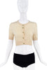 Dolce & Gabbana Beige Nude Green Crystal Button Cropped Cardigan
