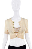 Dolce & Gabbana Beige Nude Green Crystal Button Cropped Cardigan