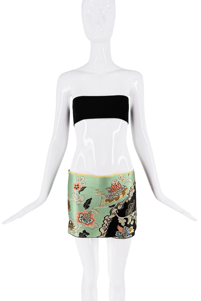 Roberto Cavalli Silk Green Pink Black Multicolor Floral Print Wrap Skirt SS2003