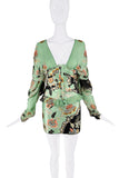 Roberto Cavalli Silk Green Pink Black Multicolor Floral Print Dress Set