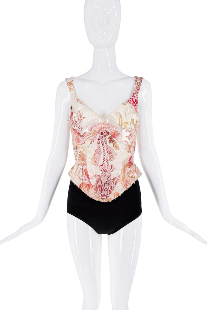 Dilara Findikoglu White Creme Pink Multicolor Abstract Rope Embroider Print Design Corset Top