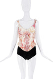 Dilara Findikoglu White Creme Pink Multicolor Abstract Rope Embroider Print Design Corset Top