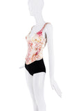 Dilara Findikoglu White Creme Pink Multicolor Abstract Rope Embroider Print Design Corset Top