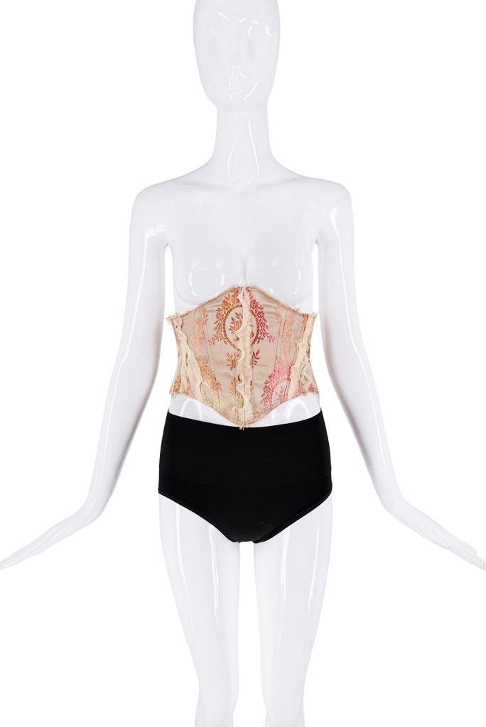 Dilara Findikoglu Tan Beige Pink Multicolor Abstract Embroider Print Waist Corset