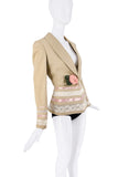 John Galliano Tan Beige Pink Silk White Lace Flower Blazer Jacket