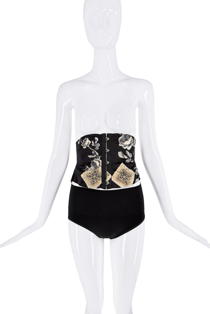Roberto Cavalli Black Creme Floral Print Waist Corset